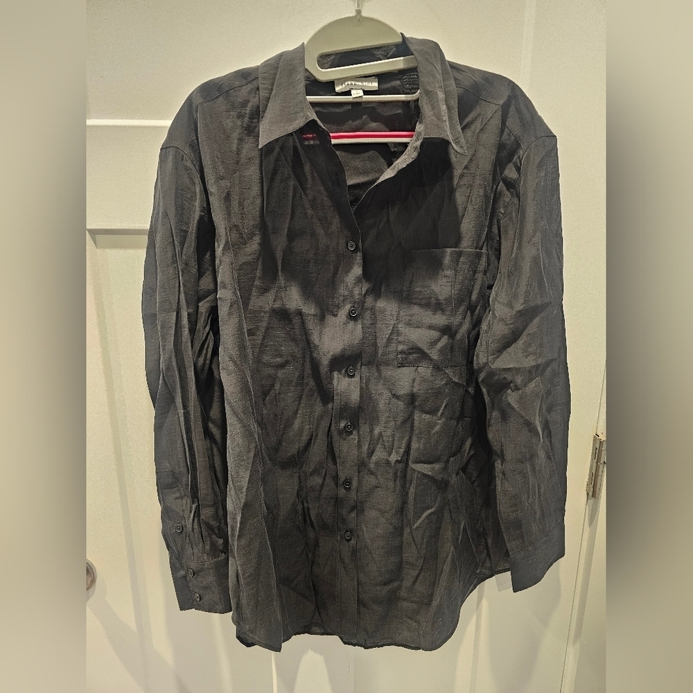 Gianni Bini Black Lyocell Blouse Size S Button Down Long Sleeve Lightweight Top